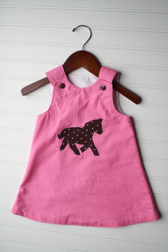Items similar to Derby Baby or Toddler Dress Appliqued Horse on Pink