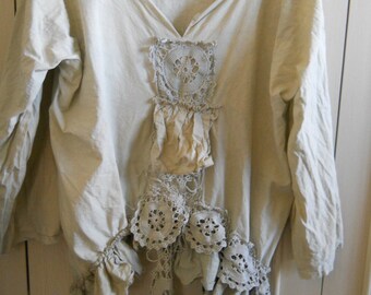 OSFM Auth Boho Gypsy RITANOTIARA Fall Pearl Shabby Chic Folkwear Praiie Vintage Crochet Unique Quirky English Lagenlook Layering Tunic Tank