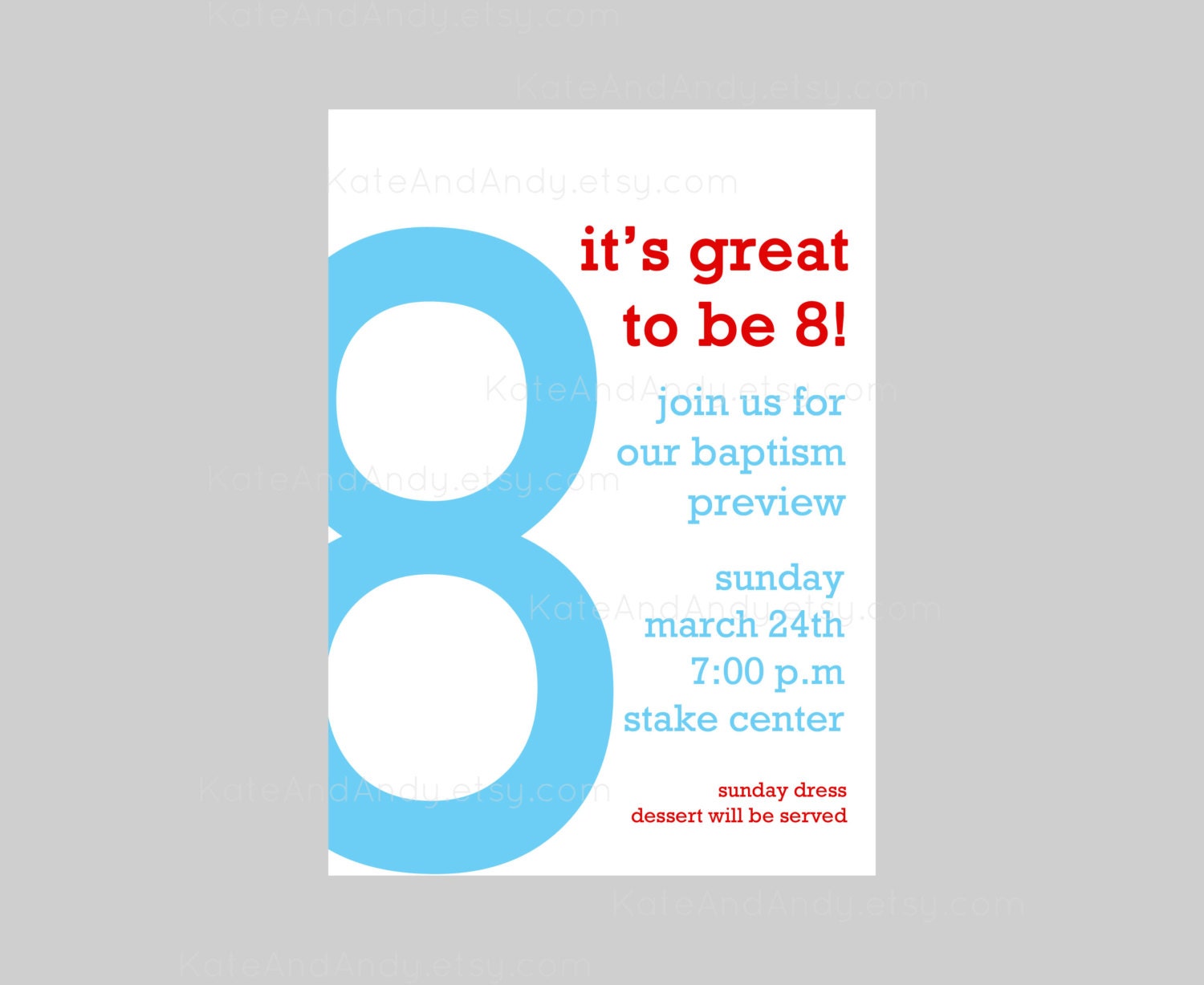 Baptism Preview Big 8 Great to be 8 Invitation Custom