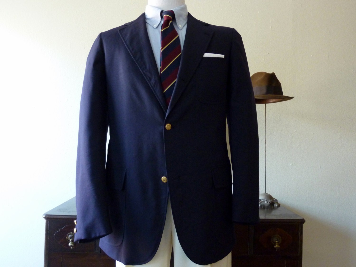 Vintage Brooks Brothers 346 Navy Blue 3 Patch