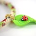 Bead Crochet Necklace "Ladybug" White Green Red Summer Polymer clay Beadwork Jewelry Boho Hippie Made to order