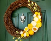 Spring Yellow roses and blossoms wreath, Spring Wreath, Summer Wreath, Rose Wreath, Yellow Wreath