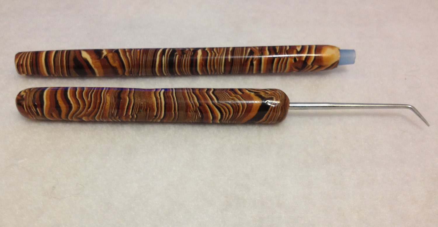 Polymer clay covered loom knitting pen and loom pick