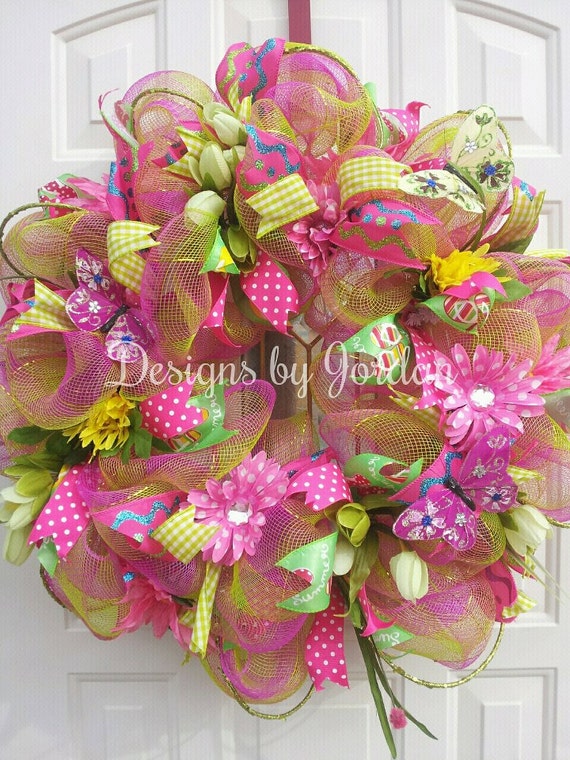 Spring Garden Wreath Spring Deco Mesh Wreath Summer Wreath