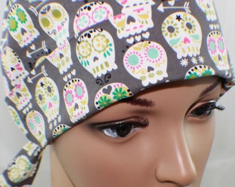 Sugar Skulls,Surgical Scrub Hat, Chemo Style Scrub Hat , Women's Surgical Scrub Hat,Vet,Vet Tech, OR Nurses Scrub Hat