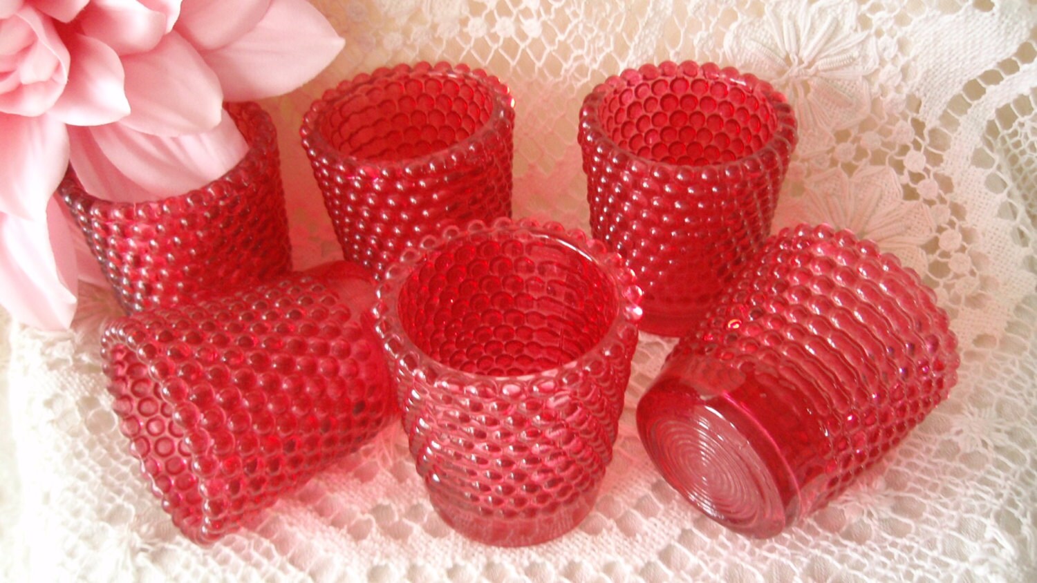Dark Pink Hobnail Votive Candle Holders Set of 6 by CandleStreet