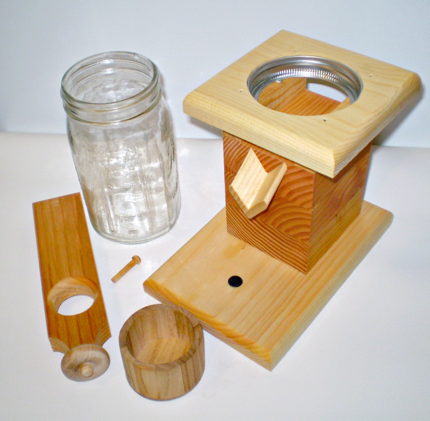 Natural Wooden Peanut Dispenser / Candy Dispenser with mason