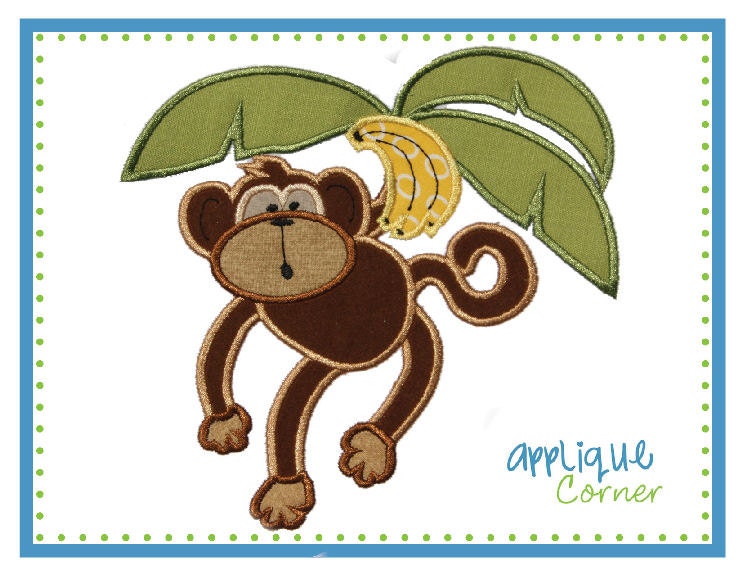 013 Monkey Swinging from a Tree with Bananas applique digital