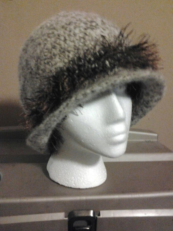 100 wool handmade felted hat with furry by JessUniqueBoutique