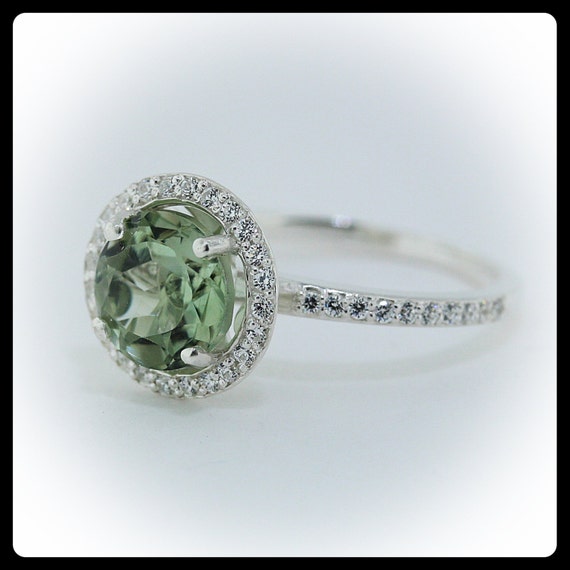 green amethyst engagement ring tripple shank