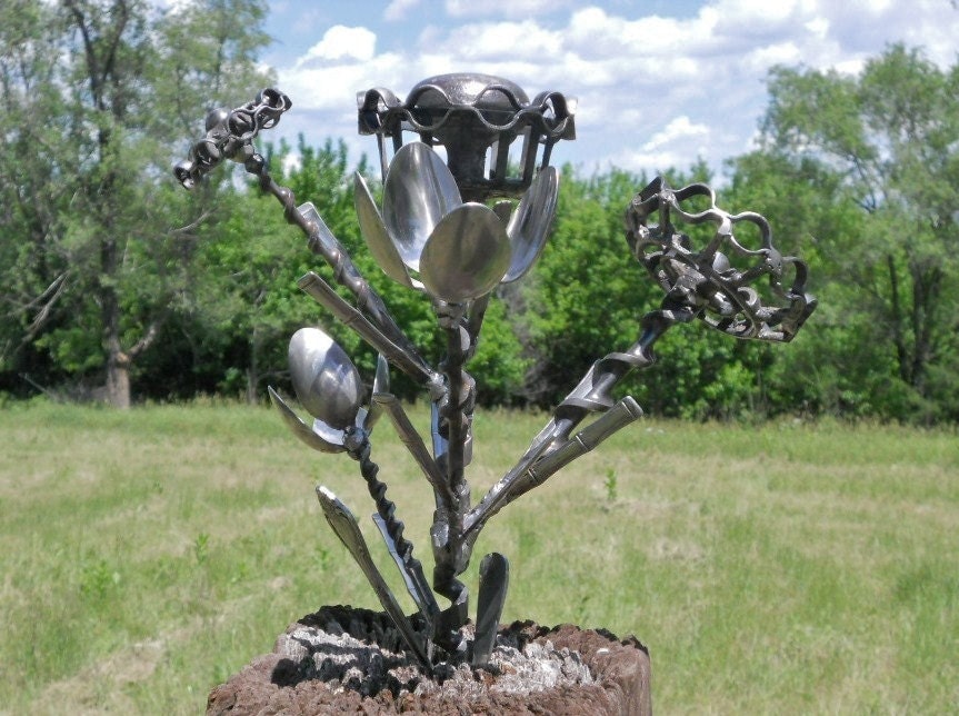 Flower Metal Sculpture Yard Art Garden Art Found Objects Metal