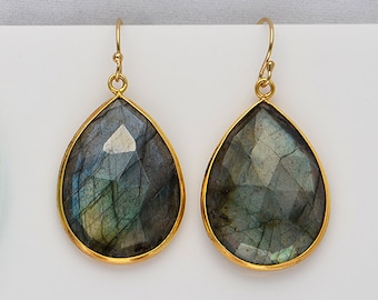 Blue Labradorite earrings, Gemstone earrings, gold drop earrings, Large Gemstone Earrings, Statement Earrings - Dangle Earrings