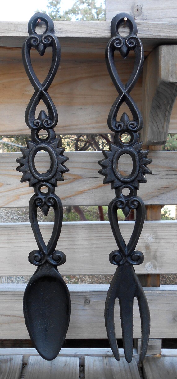 Vintage cast iron wrought iron fork and spoon wall art