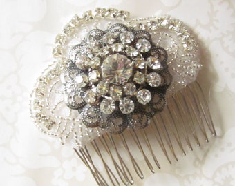 Items similar to Bridal Crystal Brooch Comb Vintage Weddings Crystal ...