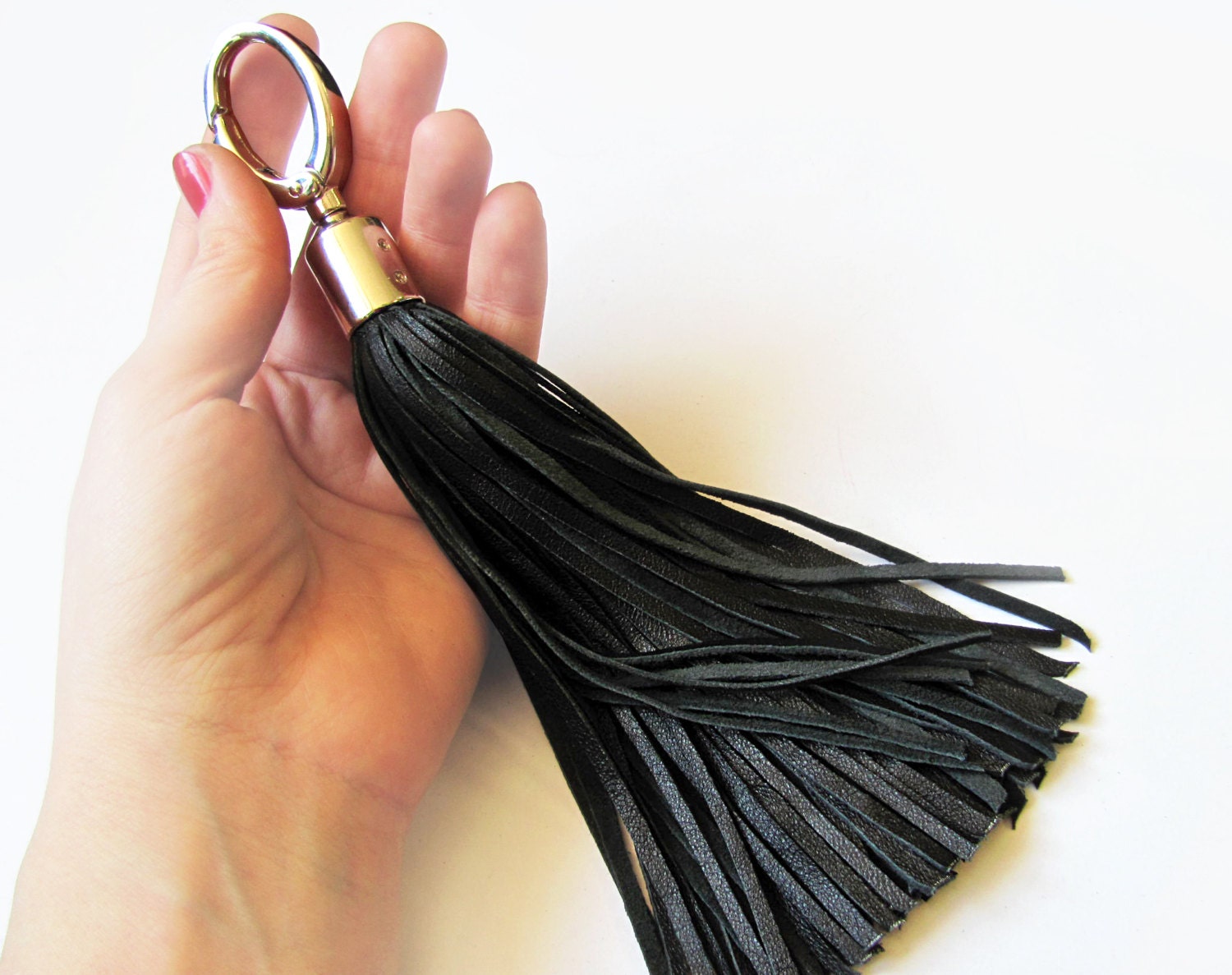 Leather Tassel Black long tassel Large tassel by erikasleather
