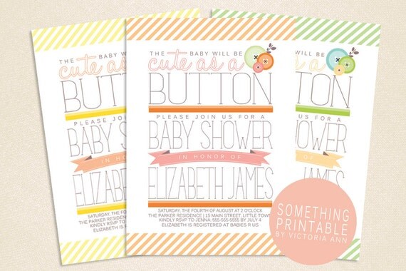 Printable DIY Baby Shower Invitation Design Cute as a Button