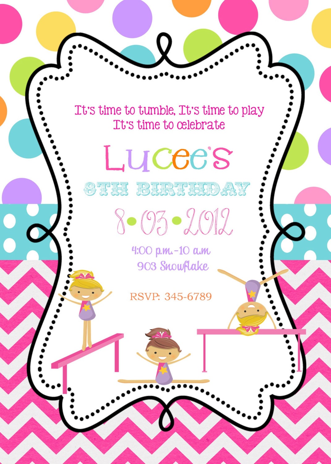 Gymnastics Party Invitations 3