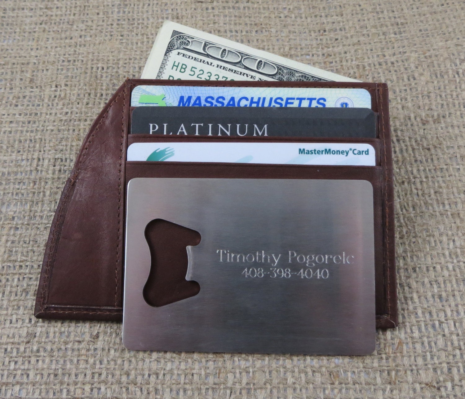 Leather Wallet Bottle Opener Personalized Engraved