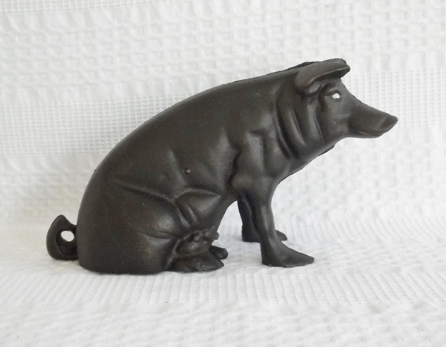 vintage black cast iron pig piggy bank doorstop large pig. 