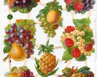 Fruit SCRAP RELIEFS, Scrap Reliefs, Fruit Die Cuts, Glittered Die Cuts, Victorian Die Cuts, Glittered Fruit Die Cuts, Paper Fruit