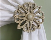 Metal Curtain Tie Back Set, Tiebacks, Holdbacks, Beige, Cottage Chic
