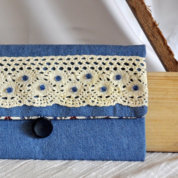JOY Clutch Small Purse Handmade Denim Blue Clutch