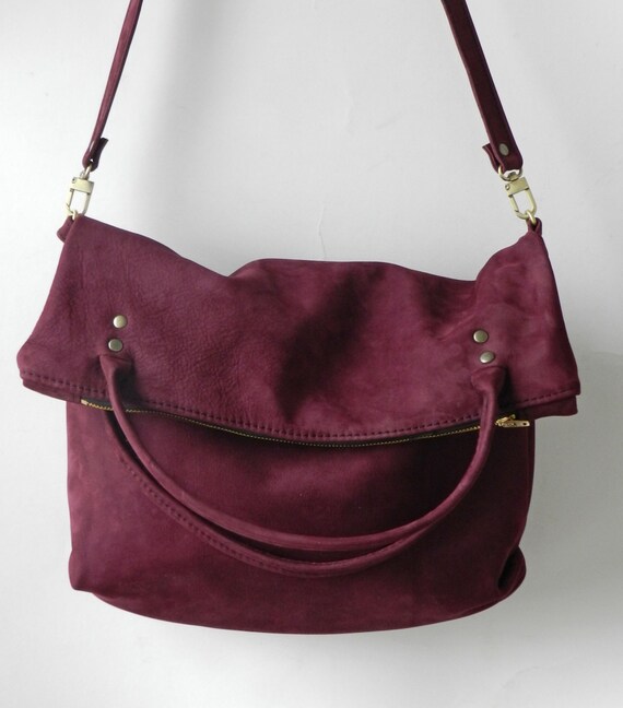 Purple nubuck leather fold over hobo bag by LocknKeyLeathers