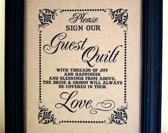 Please Sign Our Guest Quilt - Guest Book Alternative- Wedding Sign - Single Sheet (Style: QUILT)