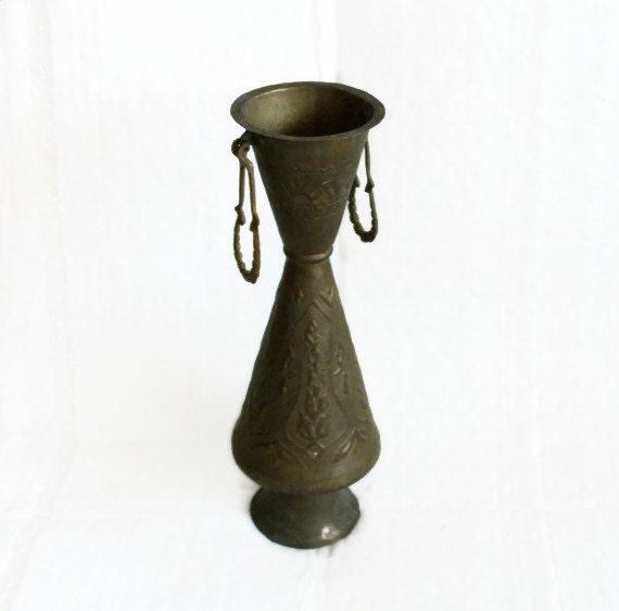 Etched floor vase vintage brass 17'' TALL. by