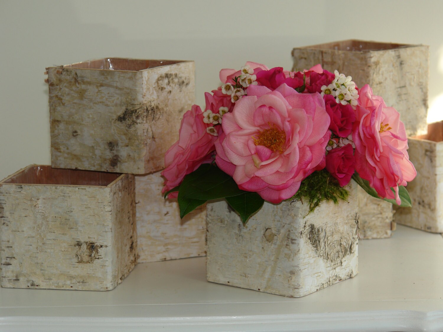 birch bark vases wood boxes floral arrangement by aniamelisa