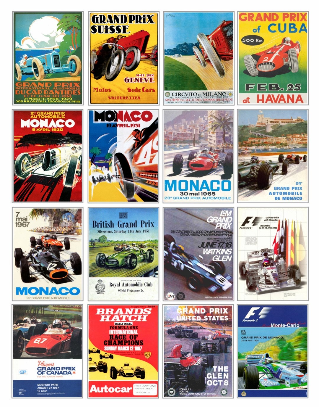 FORMULA ONE Grand Prix Poster Print in Full Color Featuring F1
