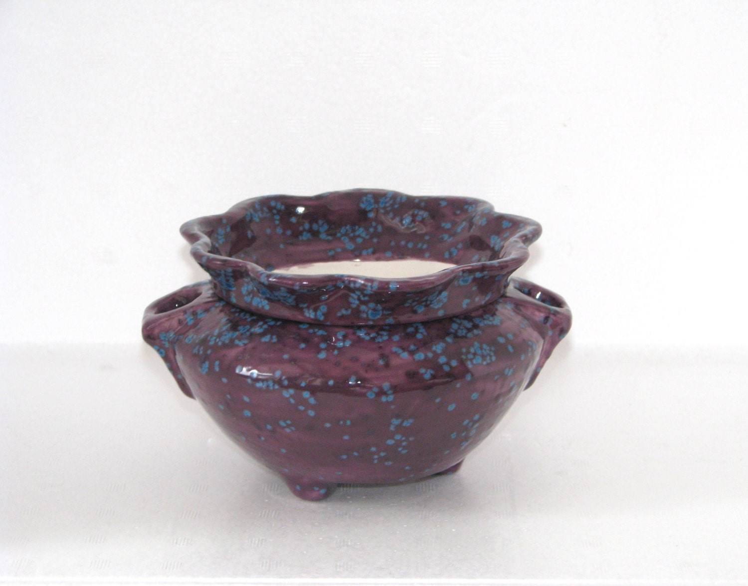Self Watering Ceramic African Violet Pot Purple with Blue