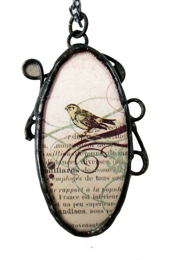 Soldered glass pendant Soldered art pendant Altered art