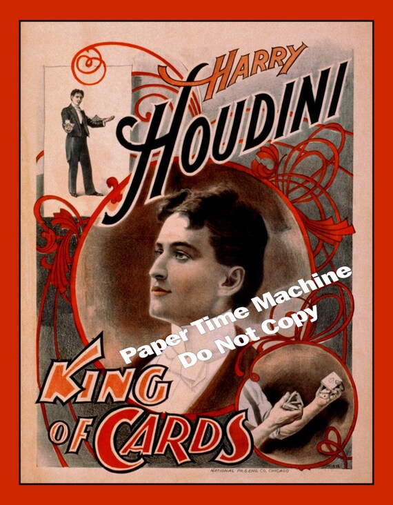 Items similar to Harry HOUDINI King of Cards Theater Advertisement - Digitally Remastered Fine ...