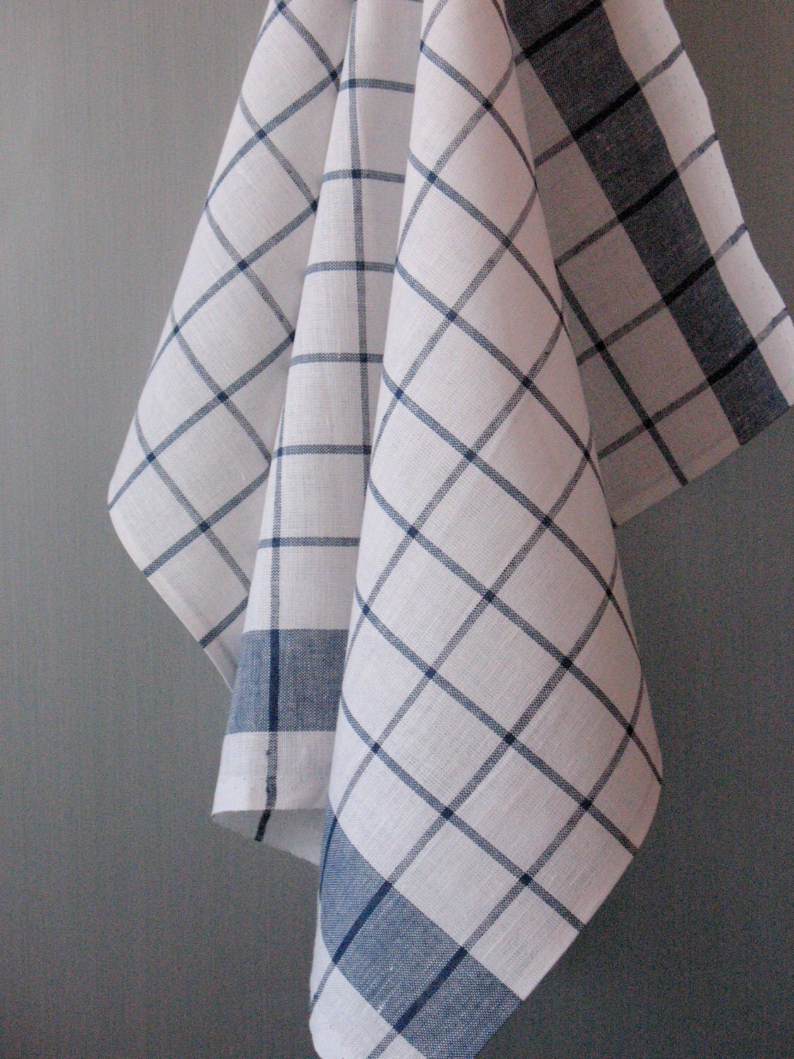 Linen Cotton Dish Towels Tea Towels set of 2 White Blue