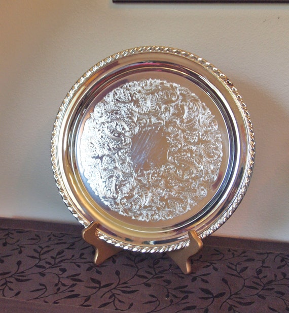 Vintage Oneida 12 inch SIlver Plated Tray with Rope Border
