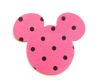 Iron-On Mouse Ears - Pink with Black Polka Dots