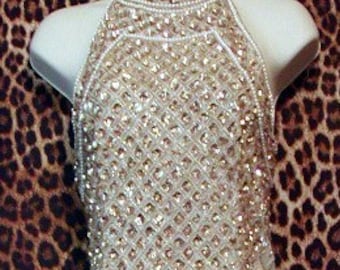 Vintage Evening Gown White and Gold Silk Scala