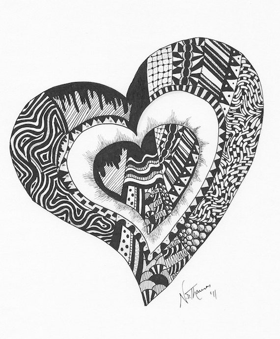 Items similar to Zentangle, I love you, heart, valentine, lover, cariad ...