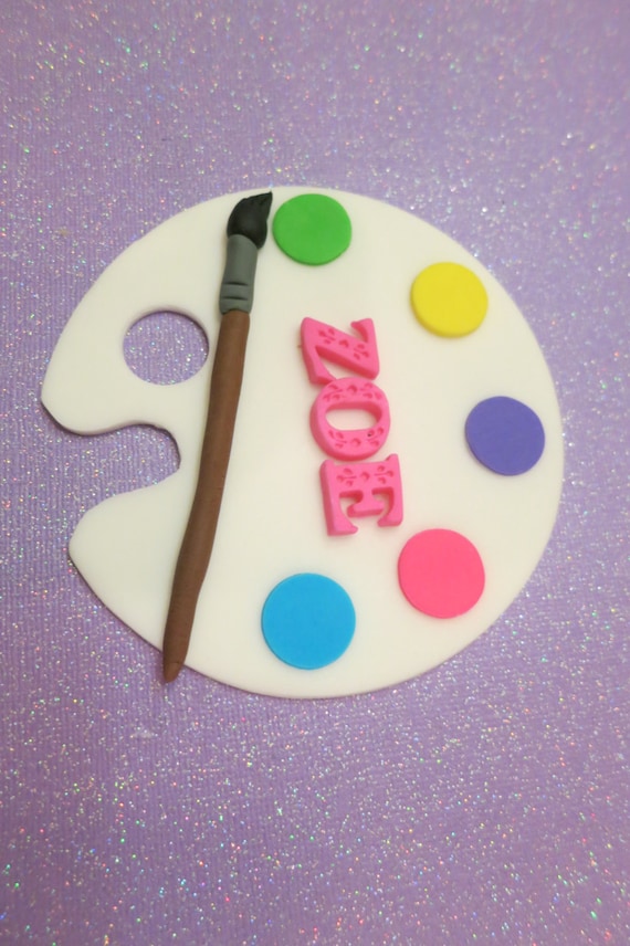 Art Palette paint brush artist Art Party fondant cake topper