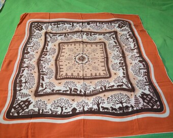 ON SALE Beautiful Vintage Scarf in Orange, Brown, and Beige