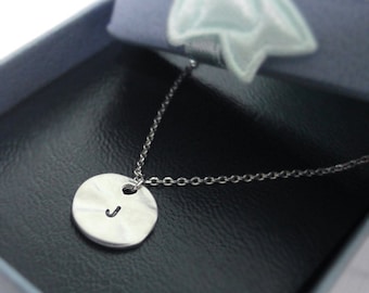 Initial Coin Necklace, Initial Round Pendant Necklace, Personalized necklace, Hand Stamped Initial Necklace, sterling silver coin necklace