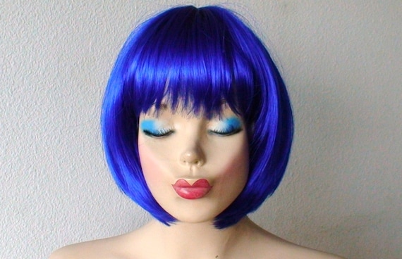 Blue Wig. Royal blue wig. Short wig. Bob hair wig. Color wig.