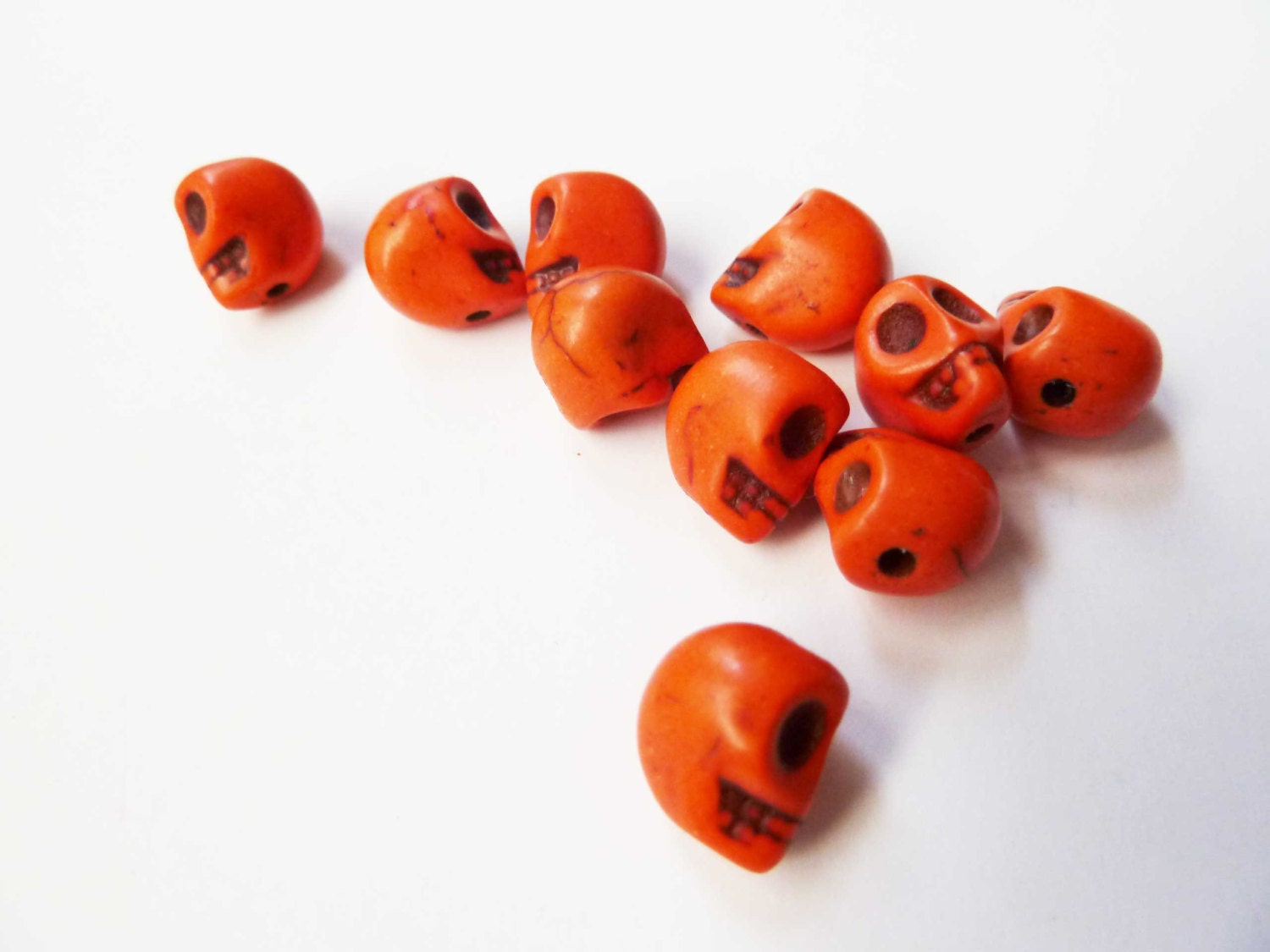 Orange Skull Beads For Jewelry Out of Dyed Howlite