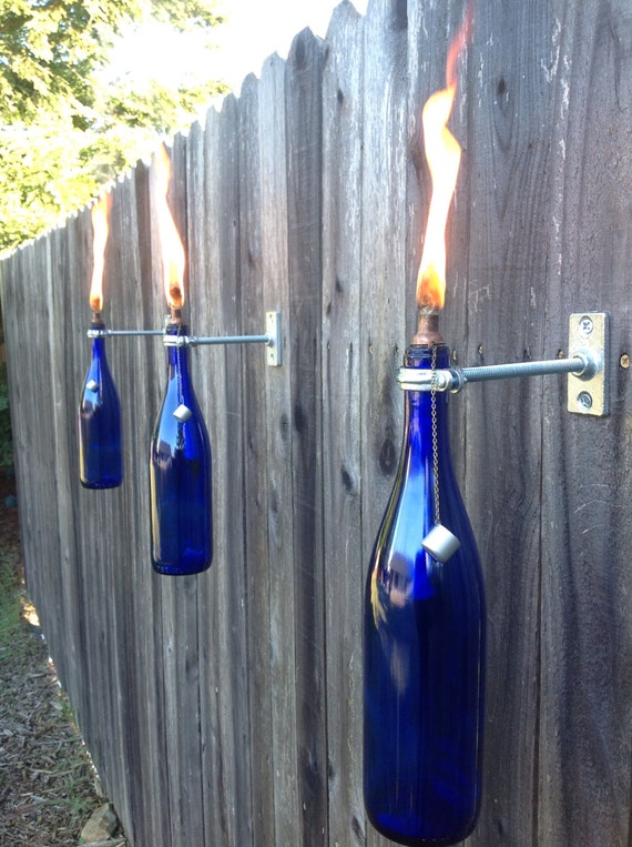 Items similar to Set Of 3 Silver Wine Bottle Tiki Torch Mounting