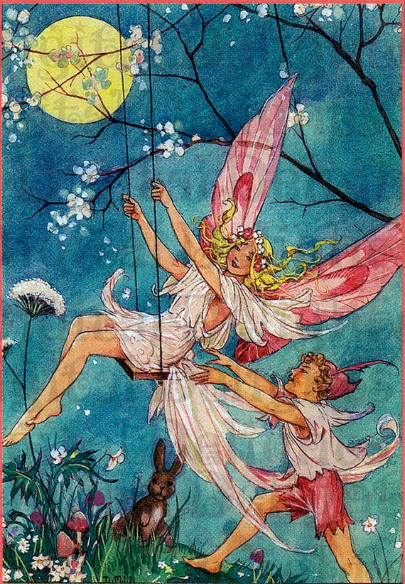 FAIRY Swing. Vintage Fairy Illustration. Fairy DIGITAL