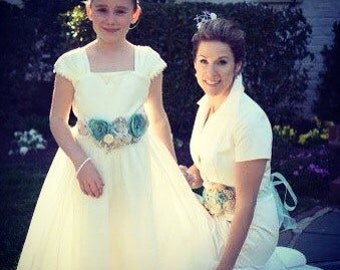 Wedding sash belt bridesmaids maternity sash fabric flower girl vintage rhinestone sea foam green cream ivory beaded rhinestone turquoise