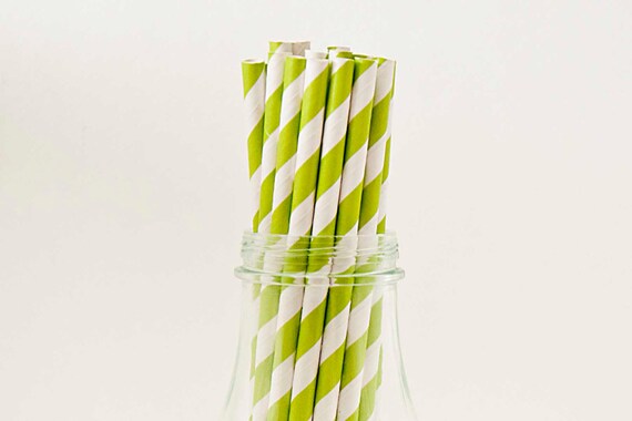 100 Lime Green Paper Straws Striped Retro Vintage Style Carnival Circus Wedding Birthday Bridal Baby Shower W/ Printable Flags Ready to Ship Il_570xn