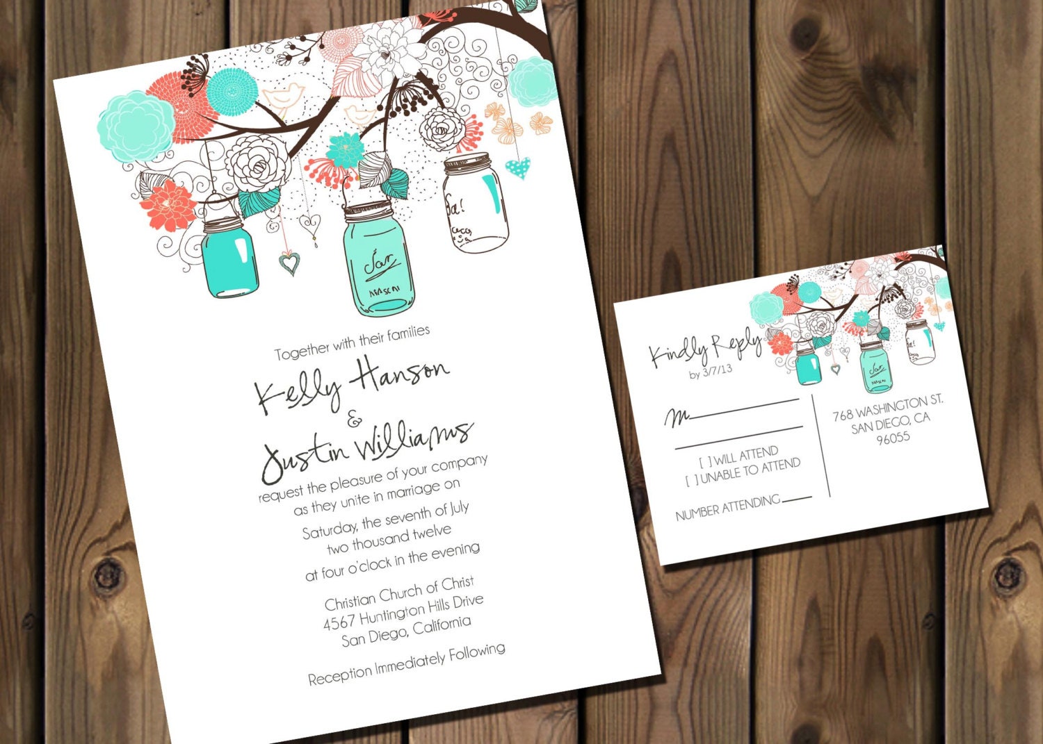 Wedding Invitation Package with Flowers and Jars by RockStarPress