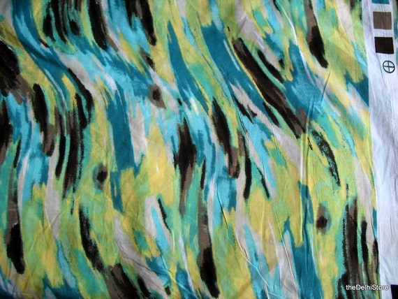 Abstract Print Fabric Extra Wide Blue Green Dress Fabric by